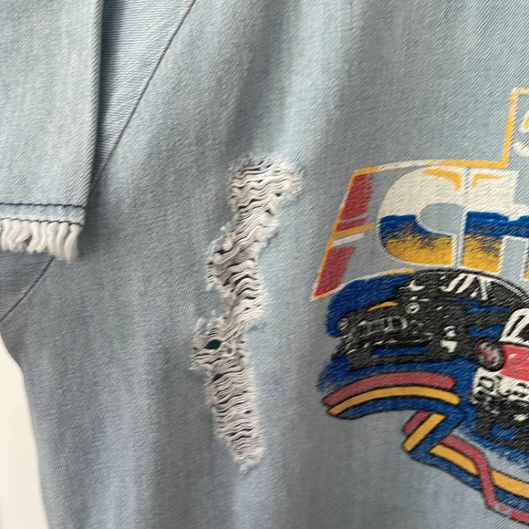 Zen Blue Light Wash denim mini dress tunic oversized shirt Chevy sz One Size - Picture 6 of 16